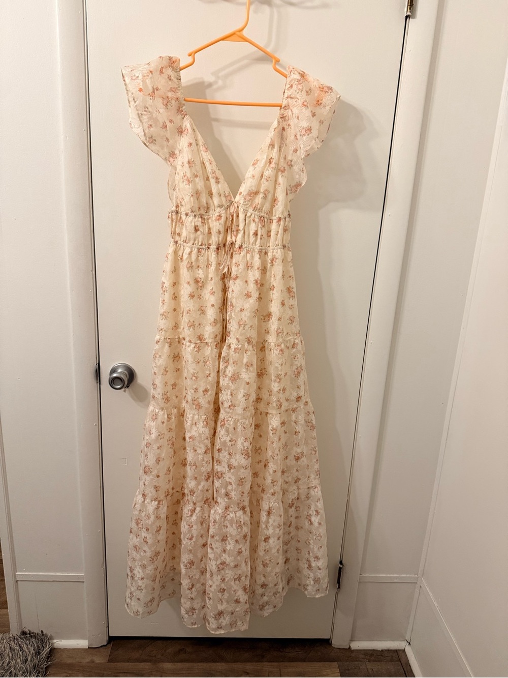 Altar'd State Cream Floral Ruffle Maxi Dress